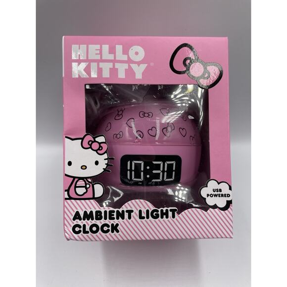 Hello Kitty Pink Ambient Projection Light Alarm Clock NEW In Box - Picture 1 of 8